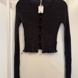 Free People Dark Chocolate Ribbed Sweater